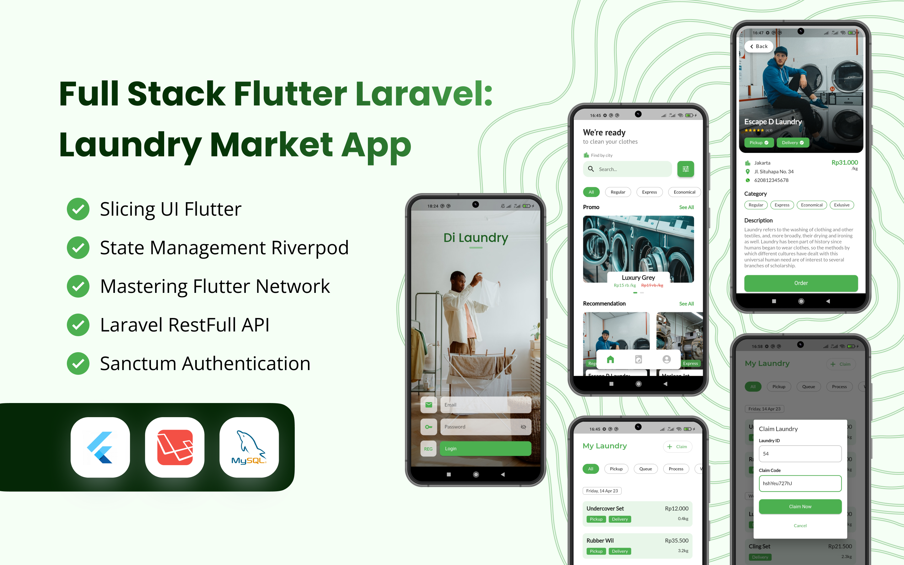 Kelas Full Stack Flutter Laravel: Laundry Market App di BuildWith Angga
